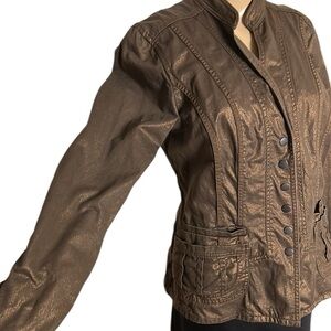 Coldwater Creek fitted,military,spring jacket,blazer,shimmer,snaps,cotton,Med.
